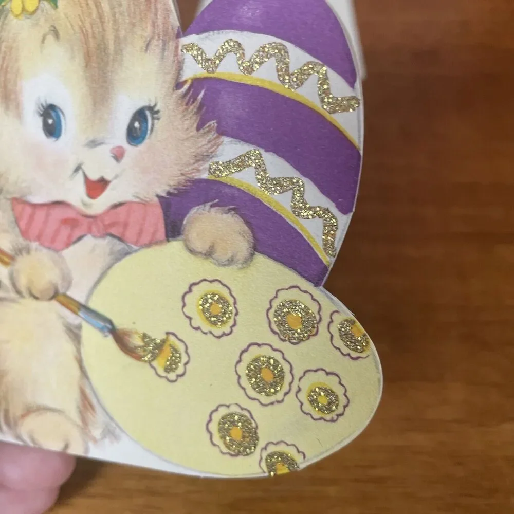 Vtg Stanley Bunny Spring Die Cut Glitter Happy Easter Mother Greeting Card